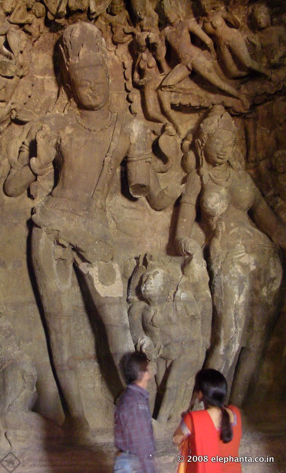 Shiva and Parvati are portrayed standing in the classic tribhanga (triple flexed) posture. The Shiva image is about 5 meters tall 