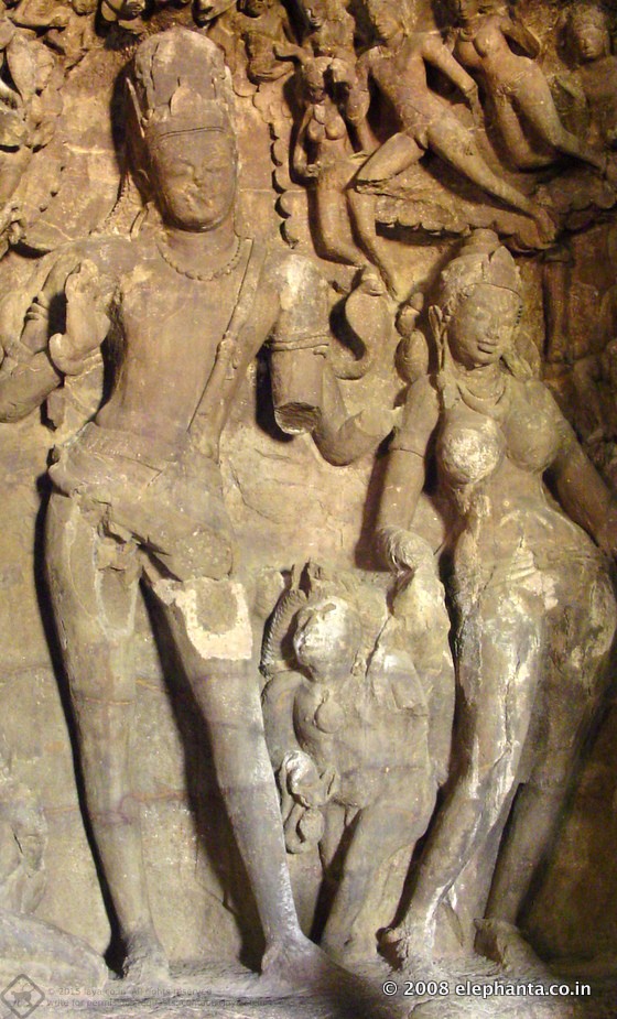 Parvathi and Shiva as Gangadhara at Elephanta