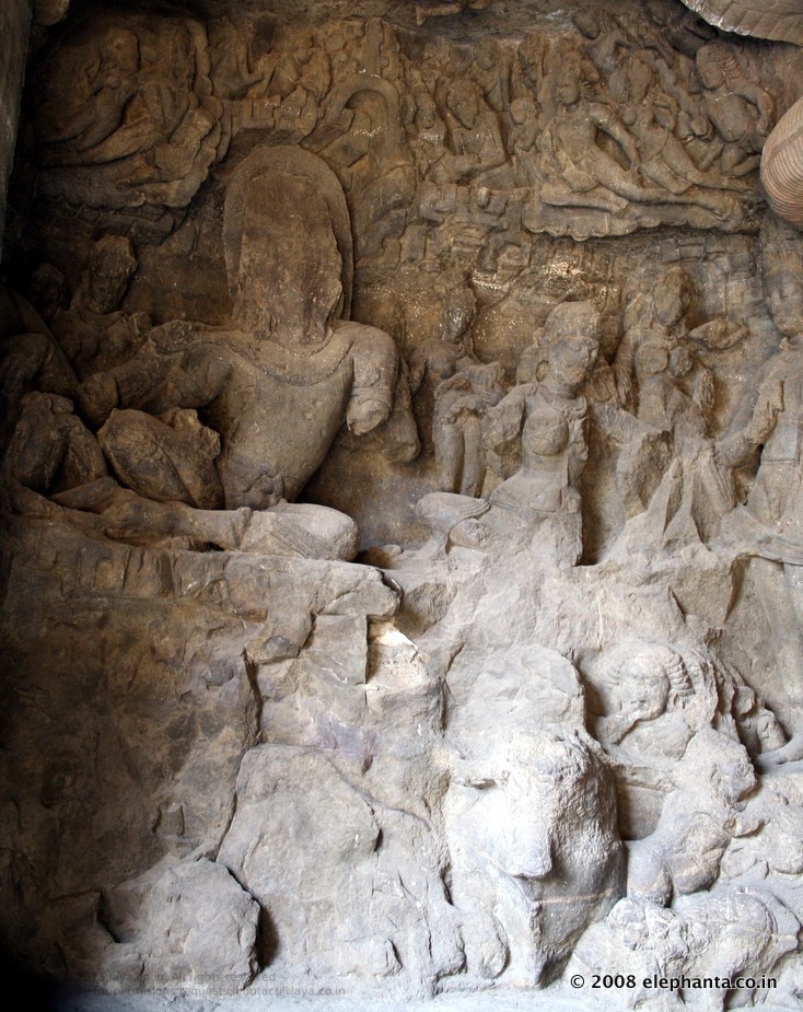 Shiva-Parvati playing the game of dice. Panel from Elephanta's main cave