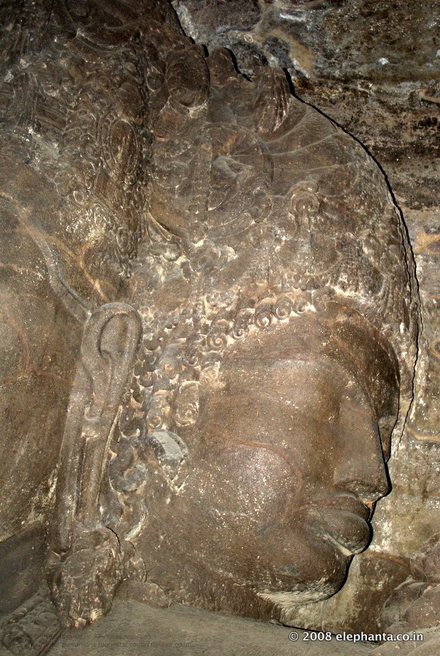 Vamadeva Uma face of Shiva as Trimurti in Cave 1