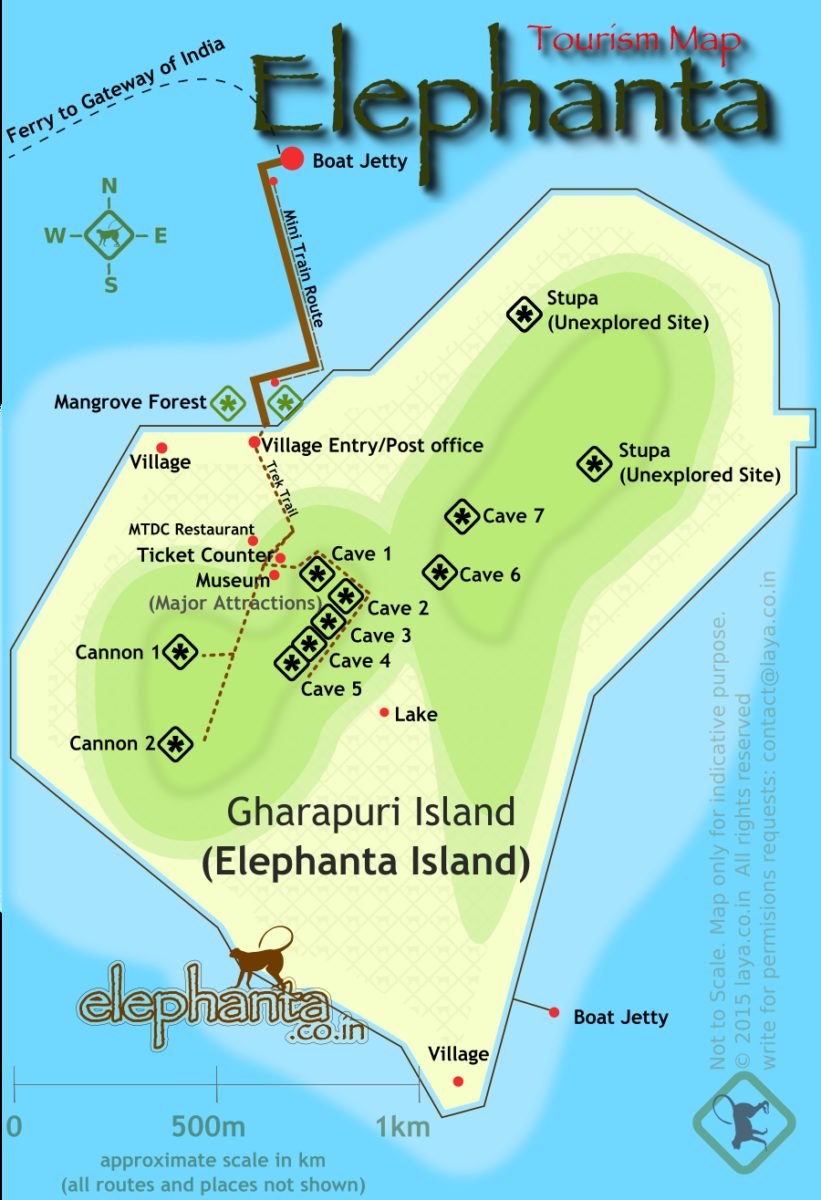 Elephanta Island Map with the caves and other attractions