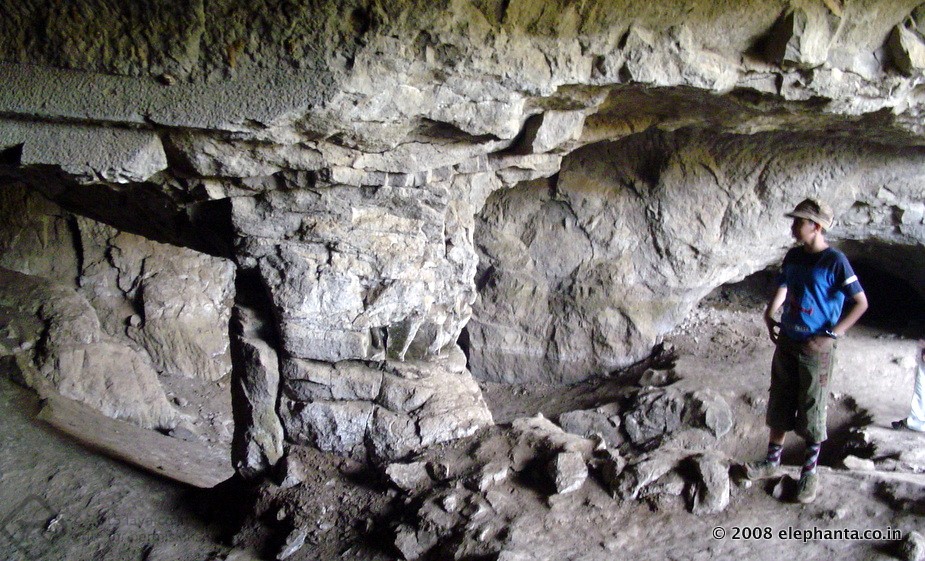 Inside Unfinished Cave 5 in Elephanta